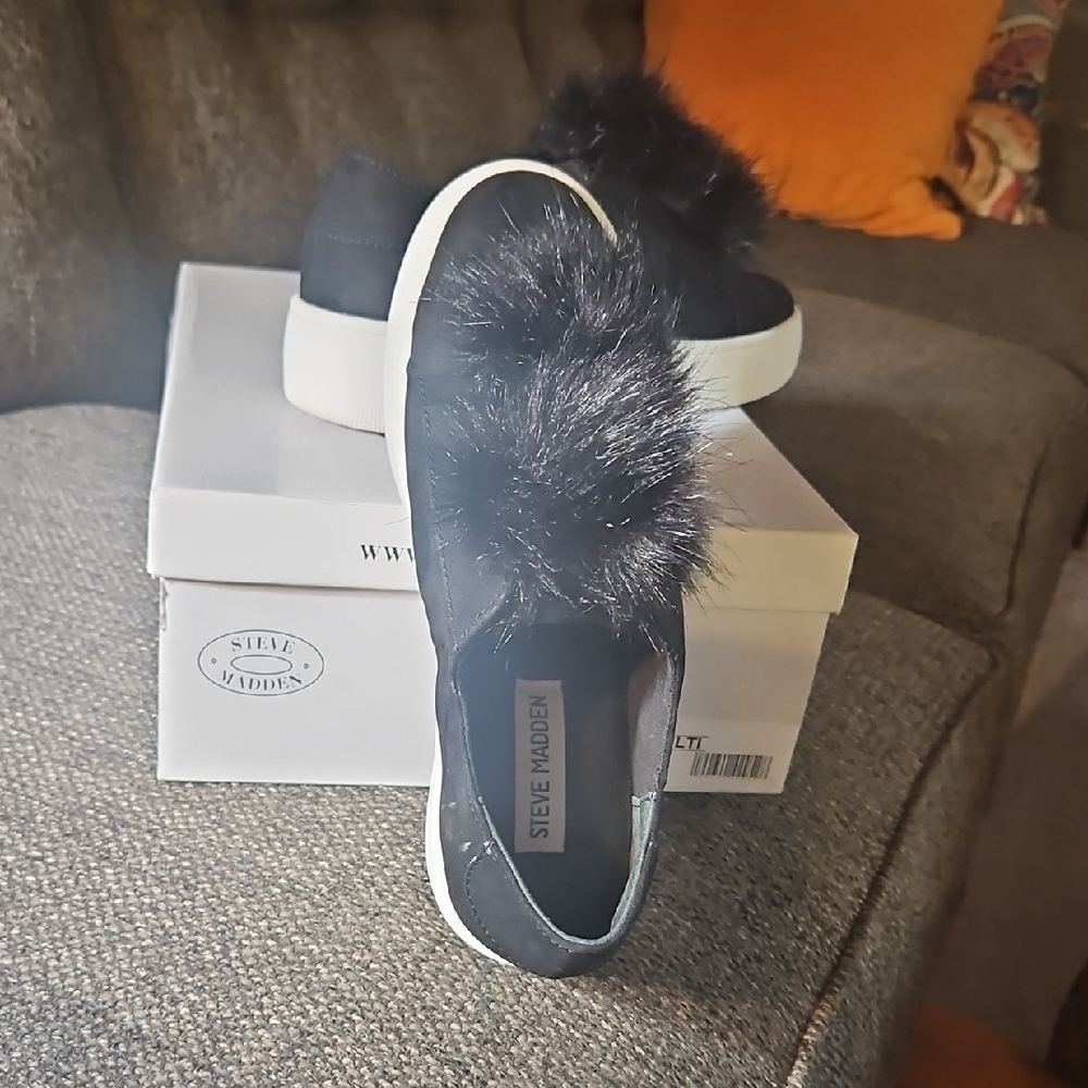 Steve Madden Black Furry Slip-On Sneakers - Picture 8 of 8